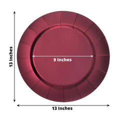 10-Pack Disposable Round Charger Plates in Burgundy with Leathery Texture - Durable 1100GSM Cardboard Placemats 13"