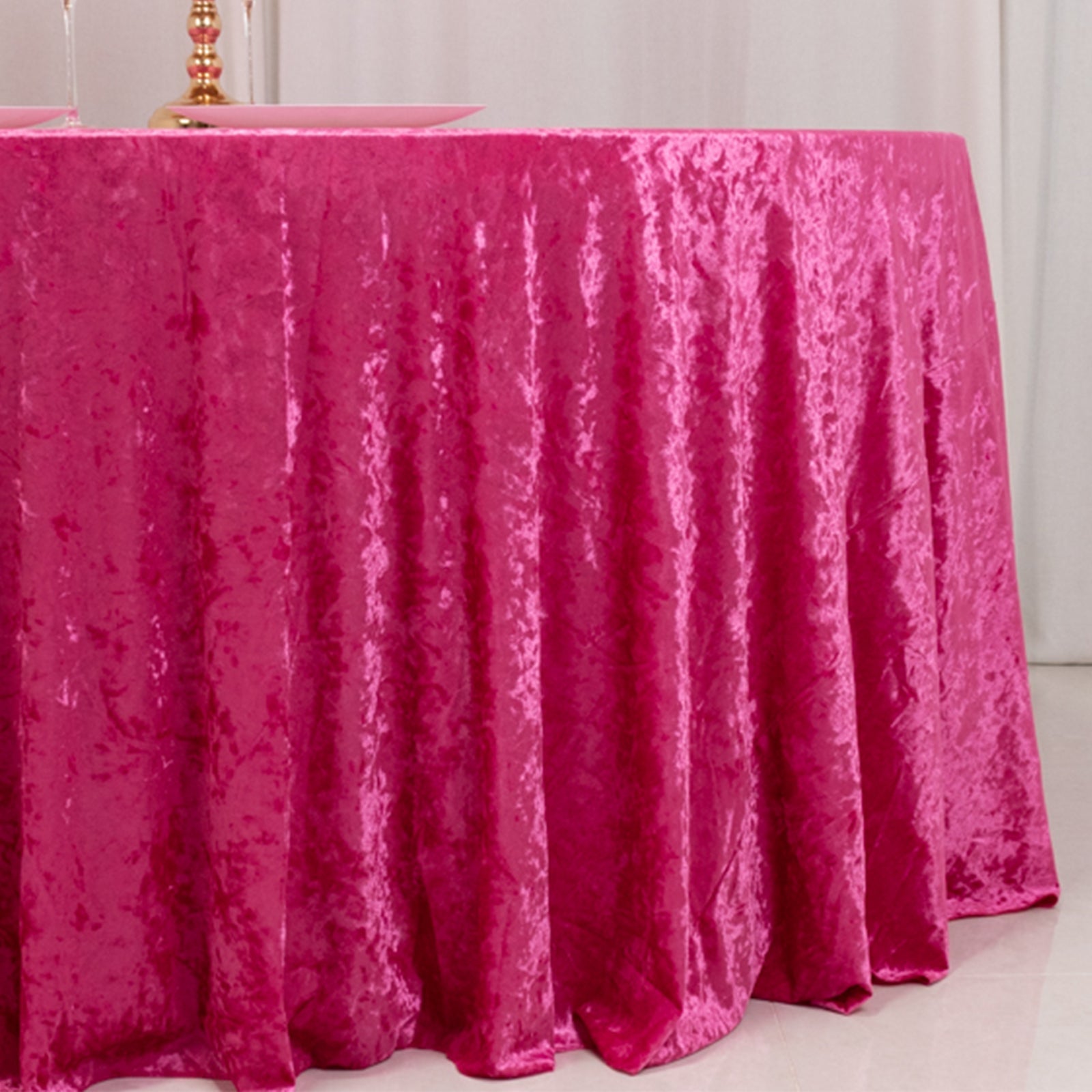 Premium Crushed Velvet 120" Round Tablecloth Fuchsia - Reusable Soft & Stylish Seamless Table Cover