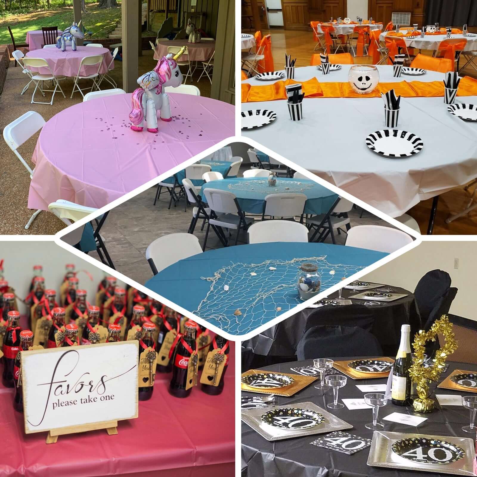 5-Pack Plastic Table Covers Gold Round - Durable PVC Disposable Tablecloths for Events 84"