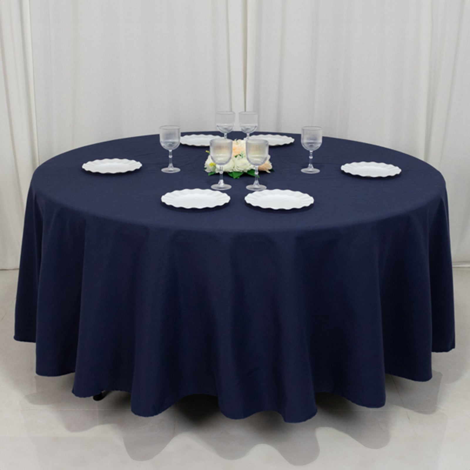 Cotton Blend 108" Round Tablecloth Navy Blue - Wrinkle-Resistant Design