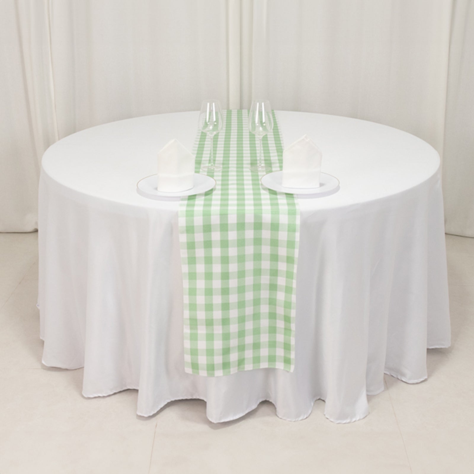 Polyester 14"x108" Table Runner Sage Green/White - Gingham Plaid Design