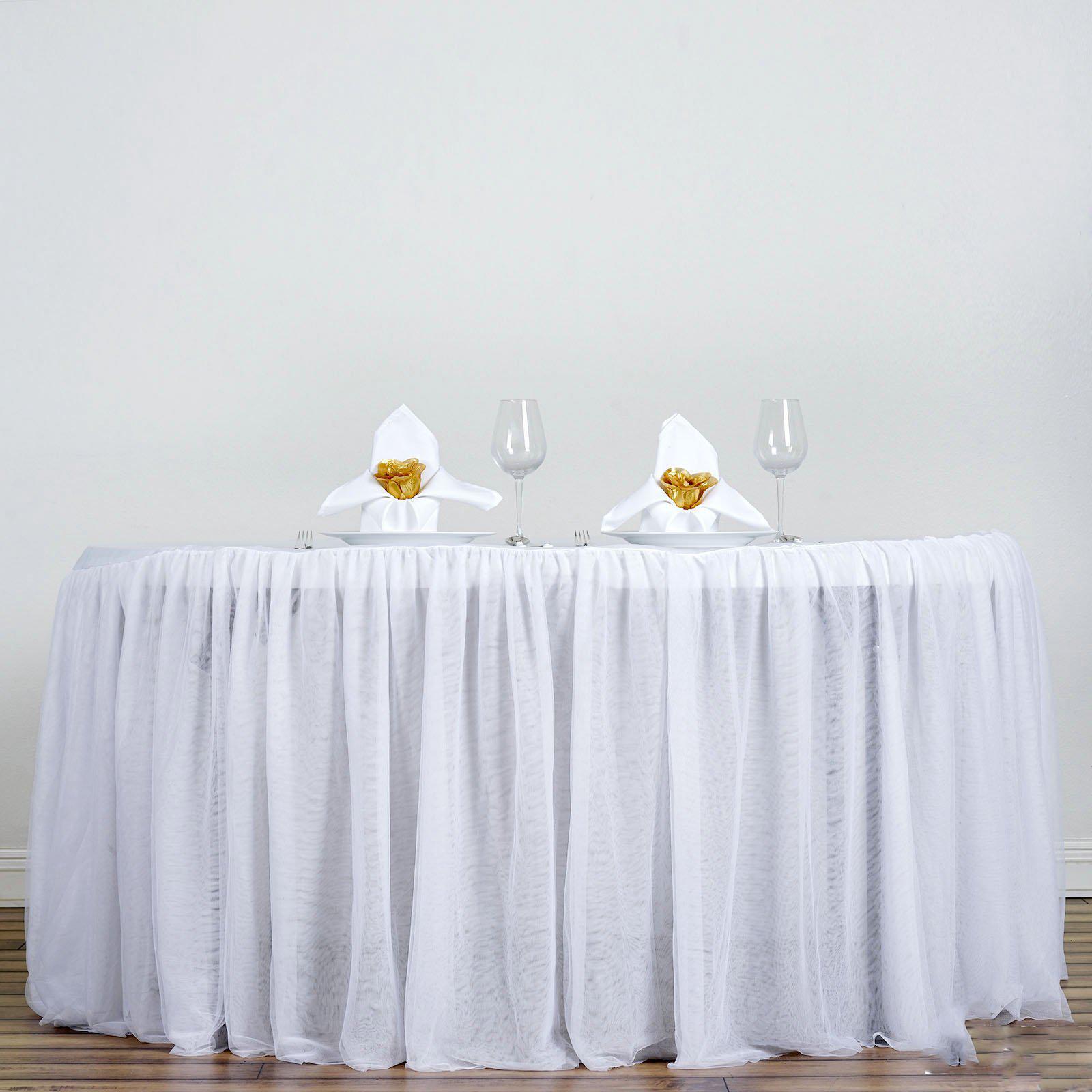 Tulle 120" Round Tablecloth White - 3 Layer Satin Tutu Skirt with Pleated Detailing for Modern Gatherings