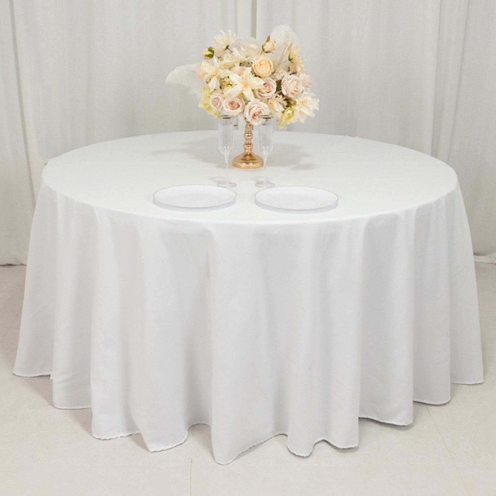 Cotton Blend 120" Round Tablecloth White - Seamless Wrinkle-Resistant Design for Upscale Occasions