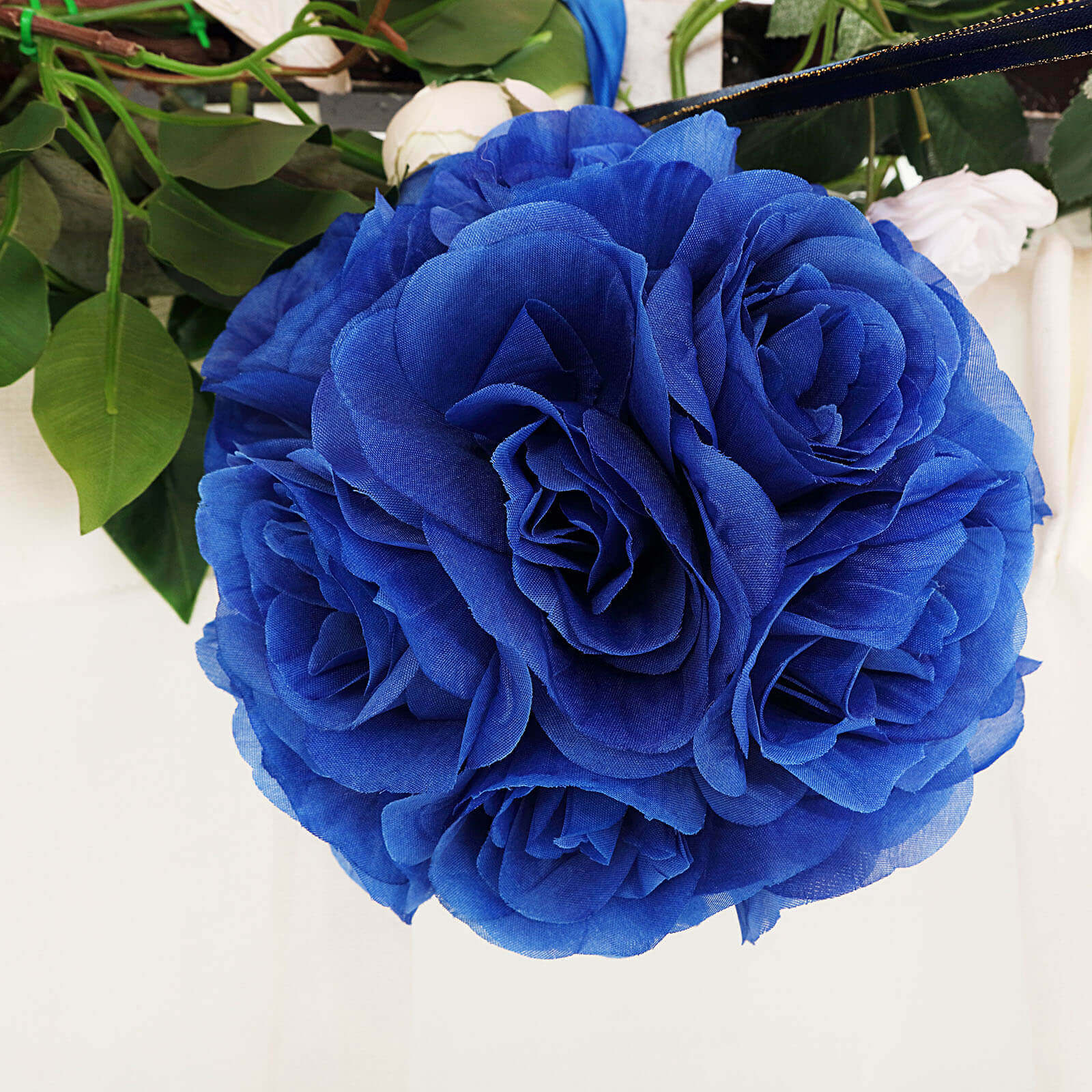2 Pack 7" Royal Blue Artificial Silk Rose Kissing Ball, Faux Flower Ball