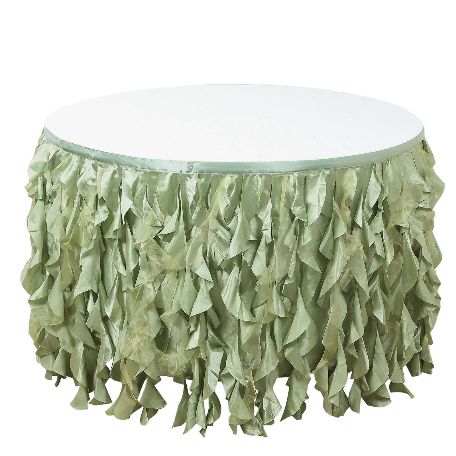 Taffeta 14ft Table Skirt Sage Green - Cascading Curly Willow Style Table Cover