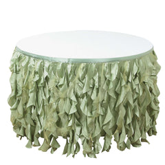 Taffeta 14ft Table Skirt Sage Green - Cascading Curly Willow Style Table Cover