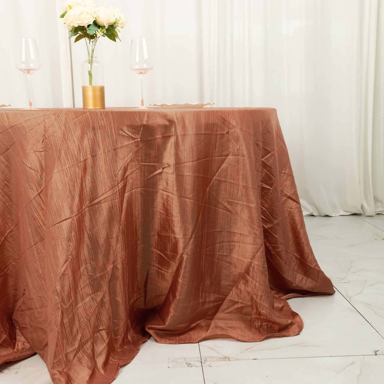 Taffeta 132" Round Tablecloth Terracotta (Rust) - Seamless Accordion Crinkle Table Cover