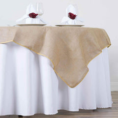 Jute Burlap 60"x60" Square Overlay Tablecloth Natural - Rustic Design for Authentic Charm