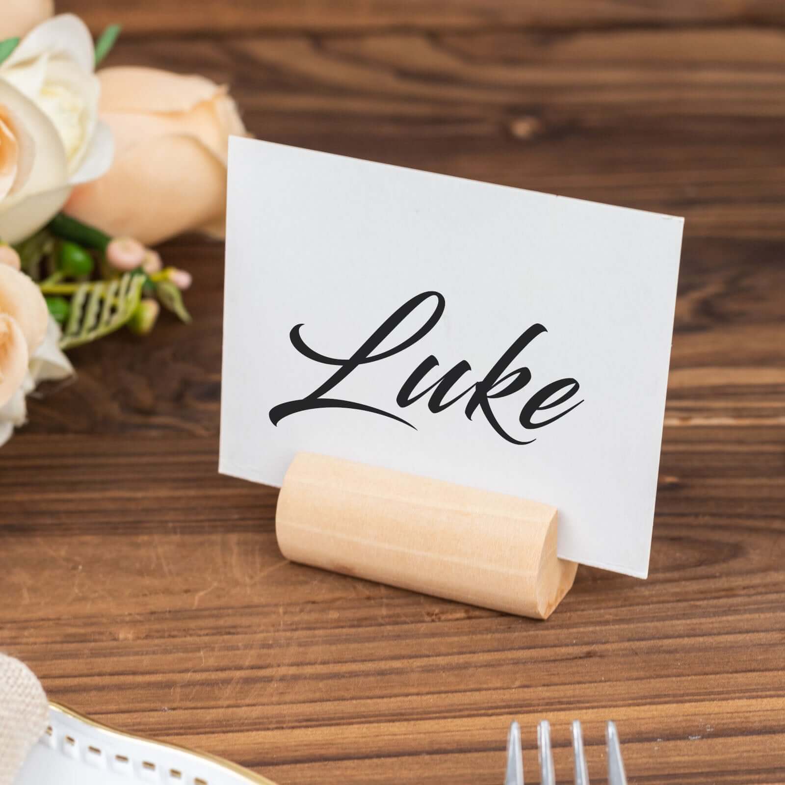 10-Pack Wooden Place Card Holders Farmhouse Cylindrical Design Natural - Rustic Table Number Stands 2"