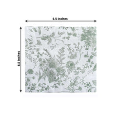 20-Pack Paper Cocktail Napkins with French Toile Print White/Sage Green - Disposable 2 Ply Beverage Napkins for Events 6.5"x6.5"