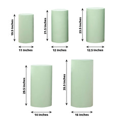 Set of 5 Sage Green Spandex Cylinder Pedestal Stand Covers, Stretchable Pillar Prop Covers - 160 GSM