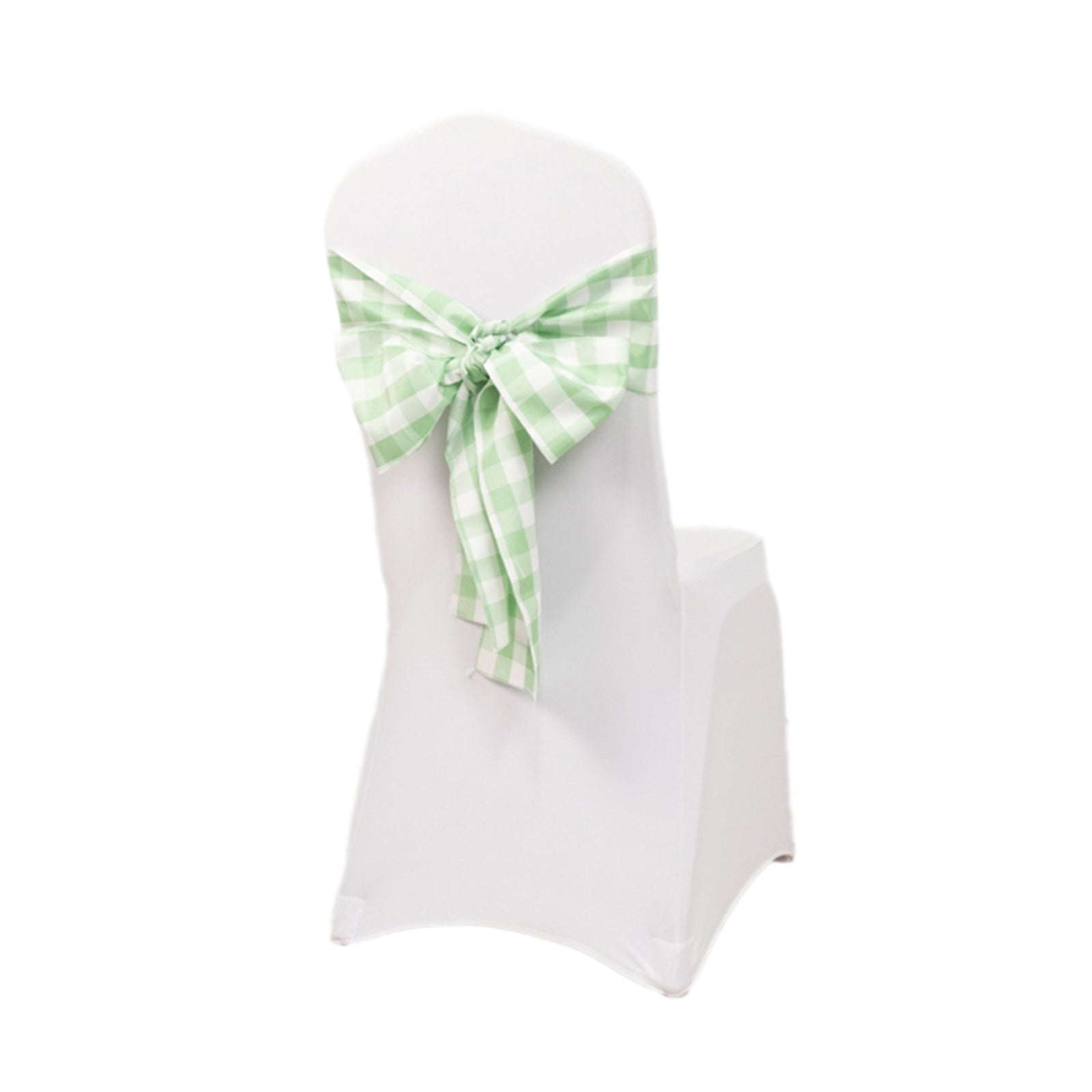 5 Pack Polyester Chair Sashes Sage Green/White Buffalo Plaid - Durable & Reusable Chair Bows 6"x108"