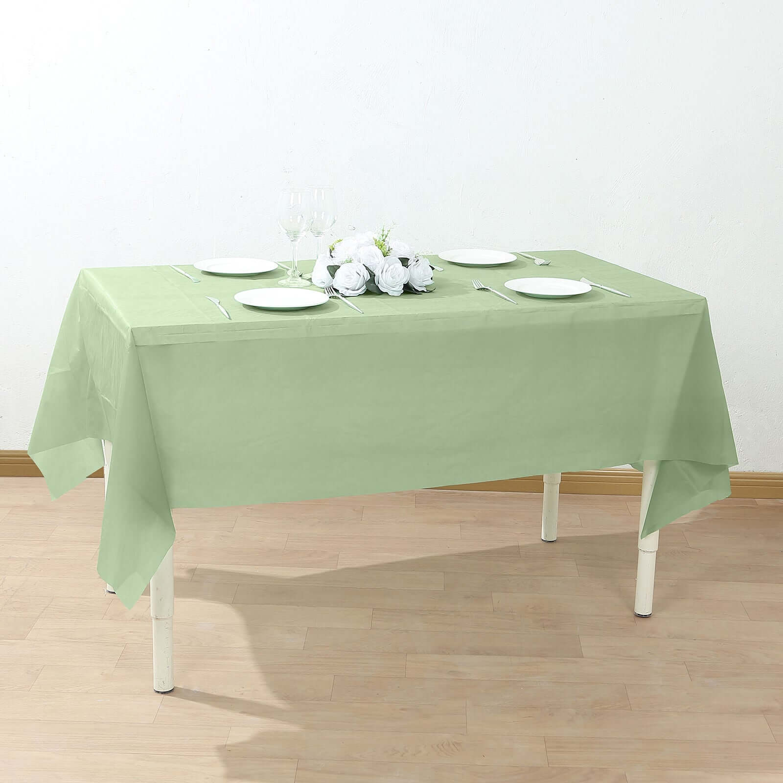 5-Pack Plastic Table Covers Sage Green Rectangle - Reliable PVC Disposable Covers for Gatherings 54"x108"