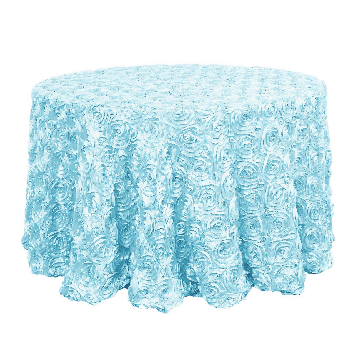 Satin 120" Round Tablecloth Light Blue - Grandiose 3D Rosette with Seamless Finish Table Cover