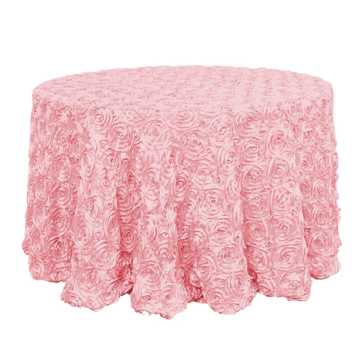 Satin 120" Round Tablecloth Pink - Grandiose 3D Rosette with Seamless Finish Table Cover
