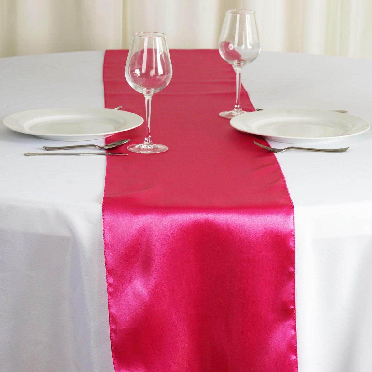 Satin 12"x108" Table Runner Fuchsia - Stylish Table Linen