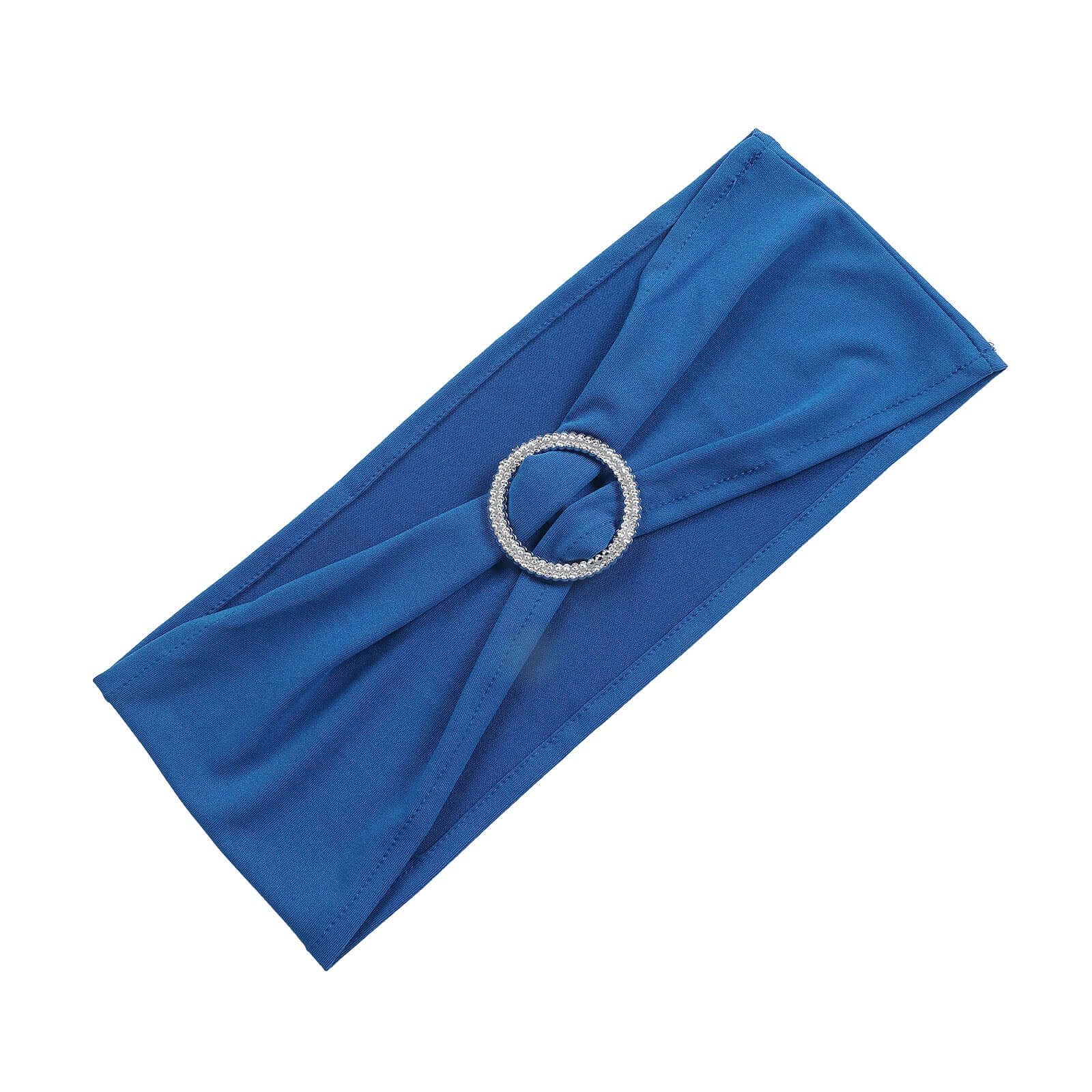 5 Pack Stretch Spandex Chair Sashes Royal Blue - Reusable Chair Bands with Silver Diamond Ring Slide Buckle 5"x14"