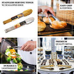 10-Pack Metal Serving Tongs Silver - Stainless Steel Food Safe Kitchen Tongs with Scalloped Gripping Edge for Indoor & Outdoor Gatherings 9.5"