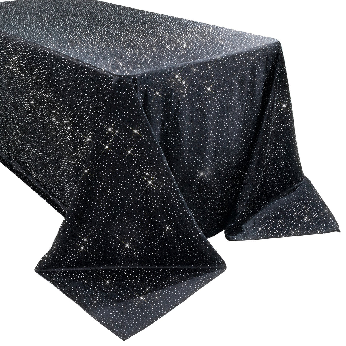 Scuba Rectangular Tablecloth 90"×132" Black with Rhinestone Accents – Seamless, Wrinkle-Free, Stain-Resistant Event Linen