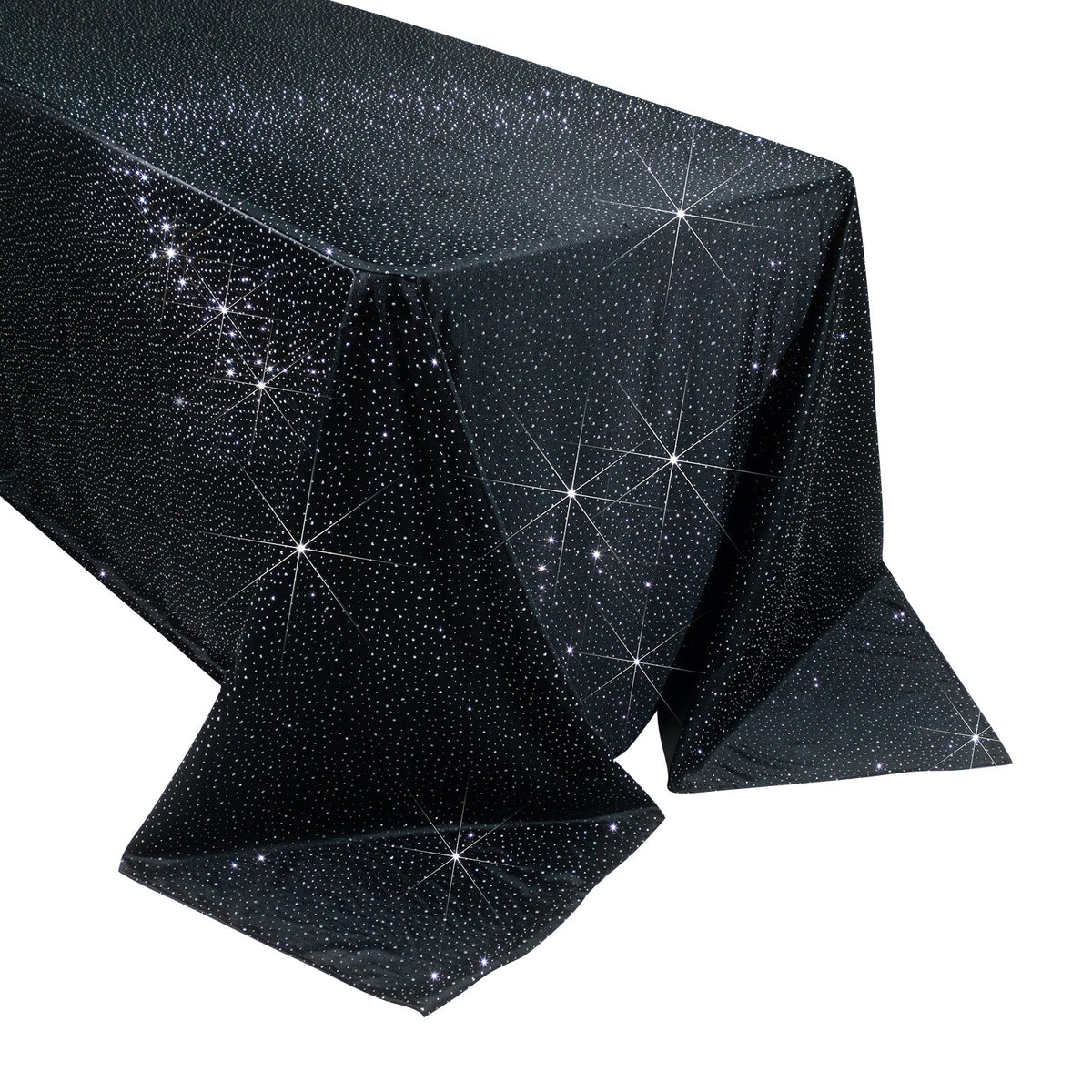 Scuba Rectangular Tablecloth 90"×156" Black with Rhinestone Accents – Seamless, Wrinkle-Free, Stain-Resistant Event Linen