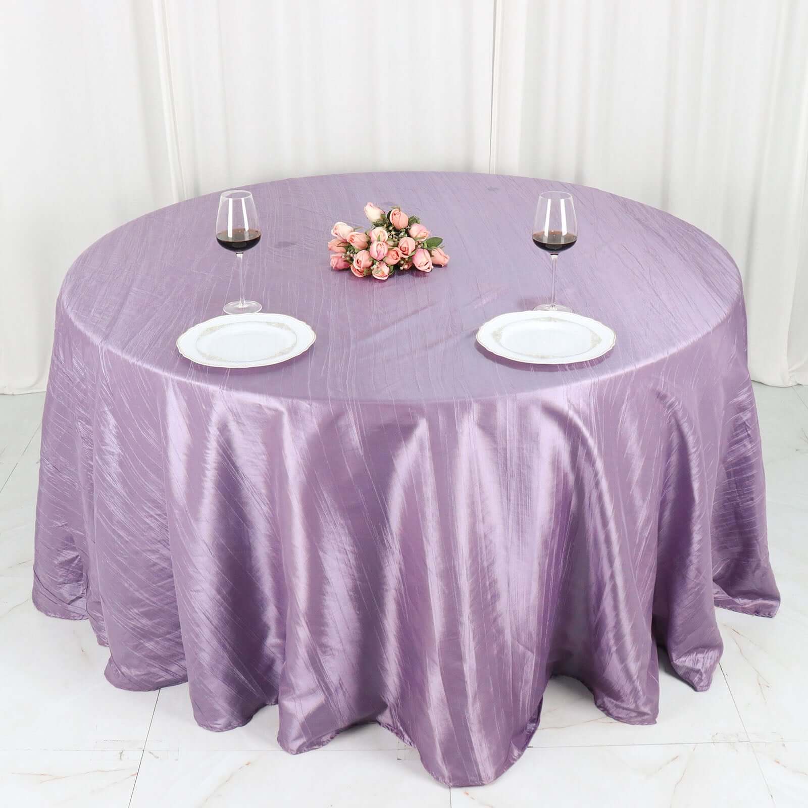 Taffeta 132" Round Tablecloth Violet Amethyst - Seamless Accordion Crinkle Table Cover