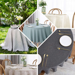 Faux Linen 120" Round Tablecloth Dusty Blue - Slubby Texture Wrinkle-Resistant Seamless Table Cover