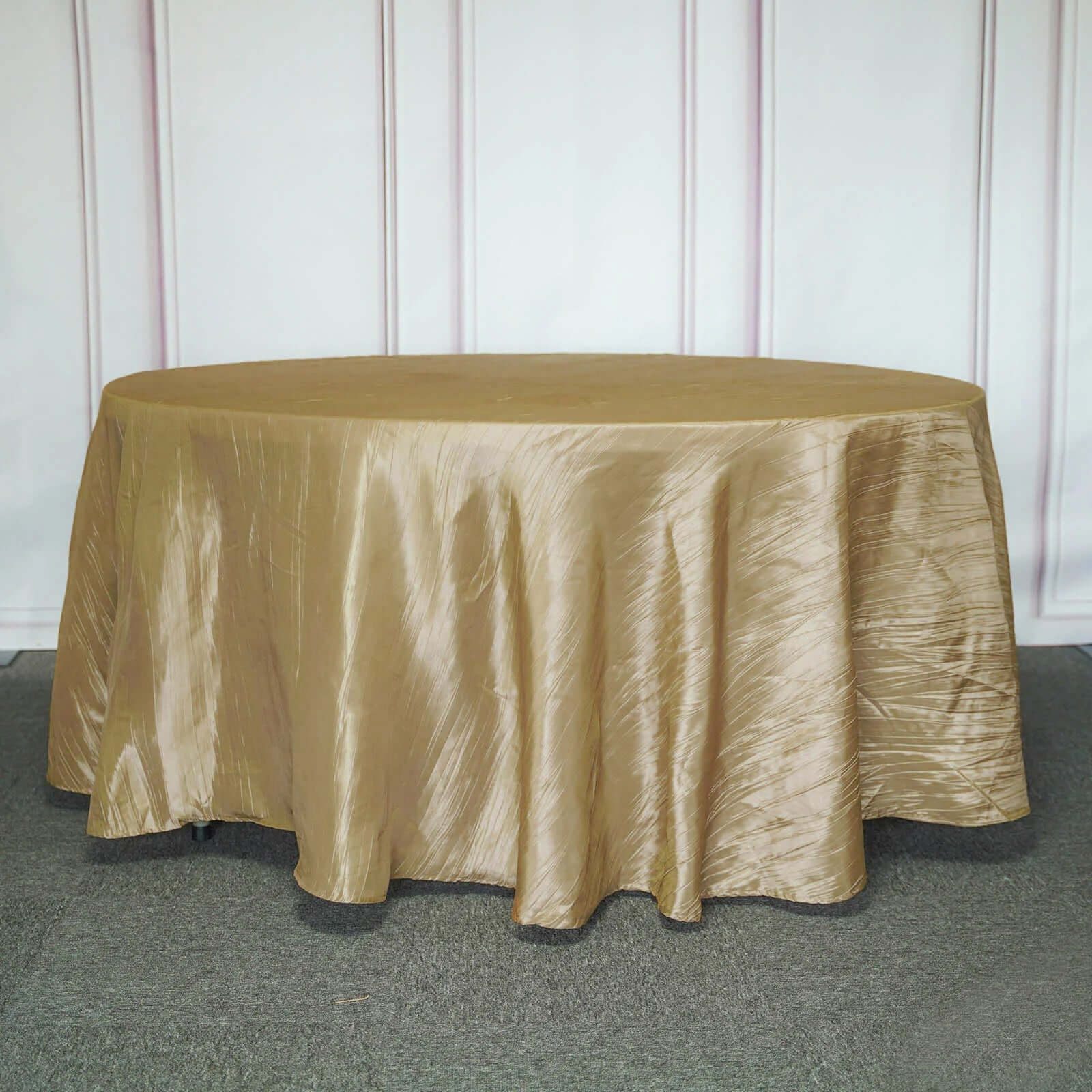 Taffeta 120" Round Tablecloth Gold - Seamless Accordion Crinkle Design for Stylish Occasions