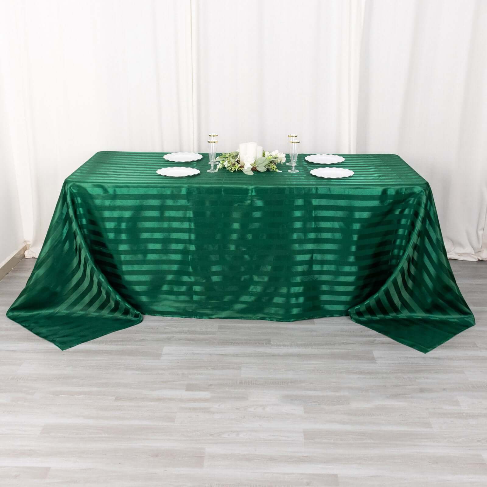 Satin Striped 90"x132" Rectangular Tablecloth Hunter Emerald Green - Seamless Silky Smooth Table Cover