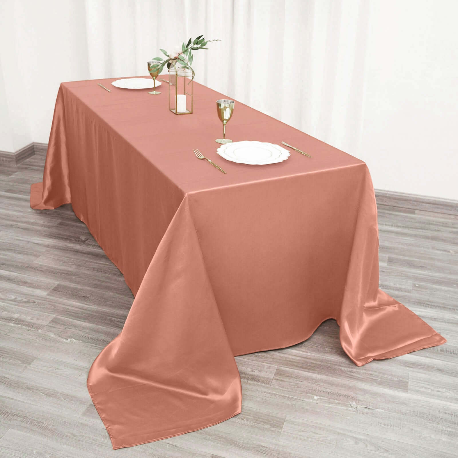 Satin Rectangular 90"x132" Tablecloth Terracotta (Rust) - Seamless Table Cover