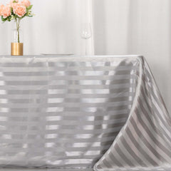Satin Striped 90"x132" Rectangular Tablecloth Silver - Seamless Silky Smooth Table Cover