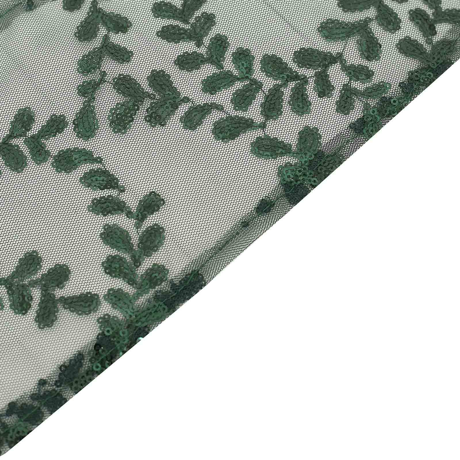 5 Pack Tulle Chair Sashes with Leaf Vine Embroidered Sequins Hunter Emerald Green 6"x88"