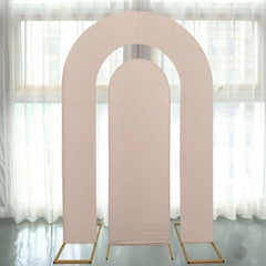 Set of 2 Nude Spandex Fitted Wedding Arch Covers for Round Top and Double Arch Chiara Backdrop Stands - 6ft,8ft