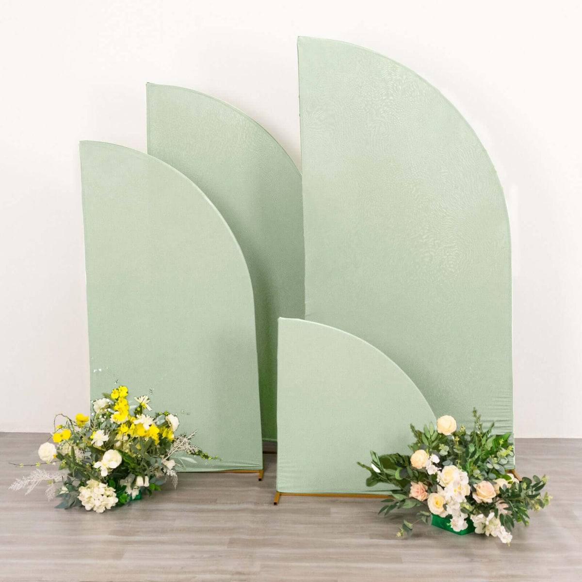 Set of 4 Matte Sage Green Spandex Half Moon Chiara Backdrop Stand Covers, Custom Fitted Wedding Arch Covers - 2.5ft,5ft,6ft,7ft
