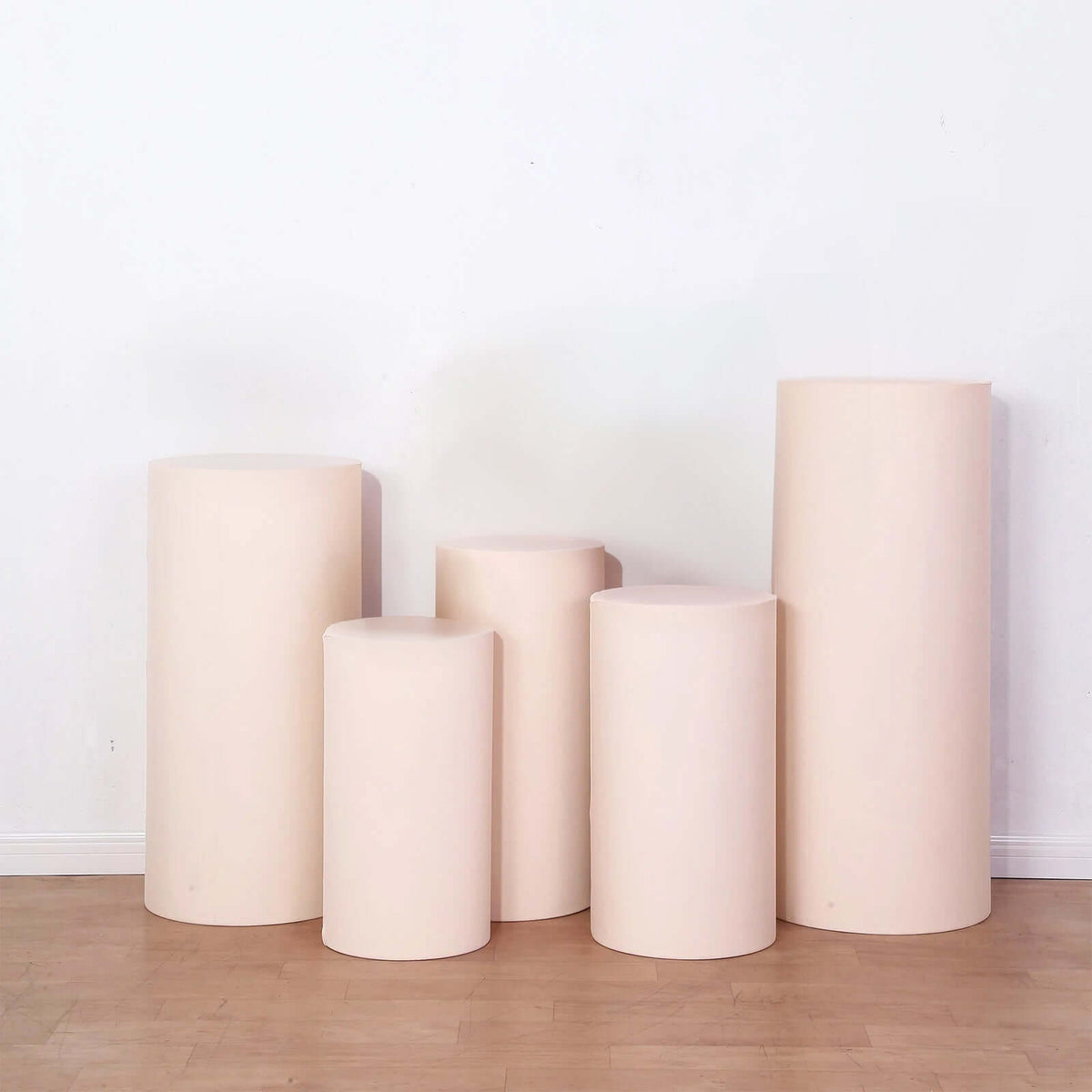Set of 5 Blush Spandex Cylinder Pedestal Stand Covers, Stretchable Pillar Prop Covers - 160 GSM