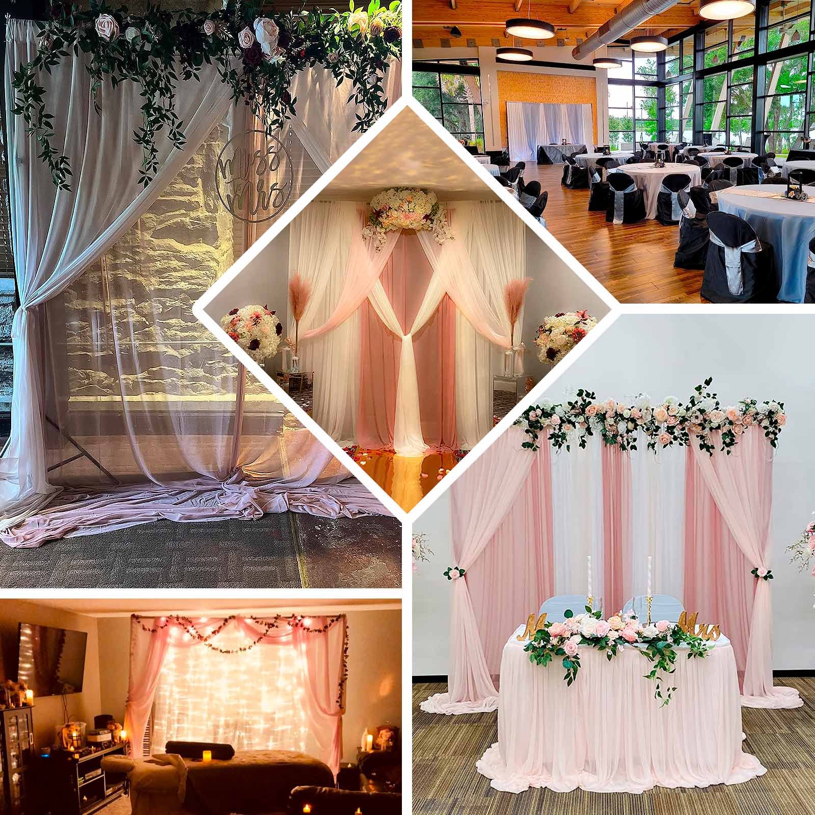 Ivory Chiffon Polyester Event Curtain Drapes, Dual Layer Divider Backdrop Curtain Panels with Rod Pockets - 10ftx10ft