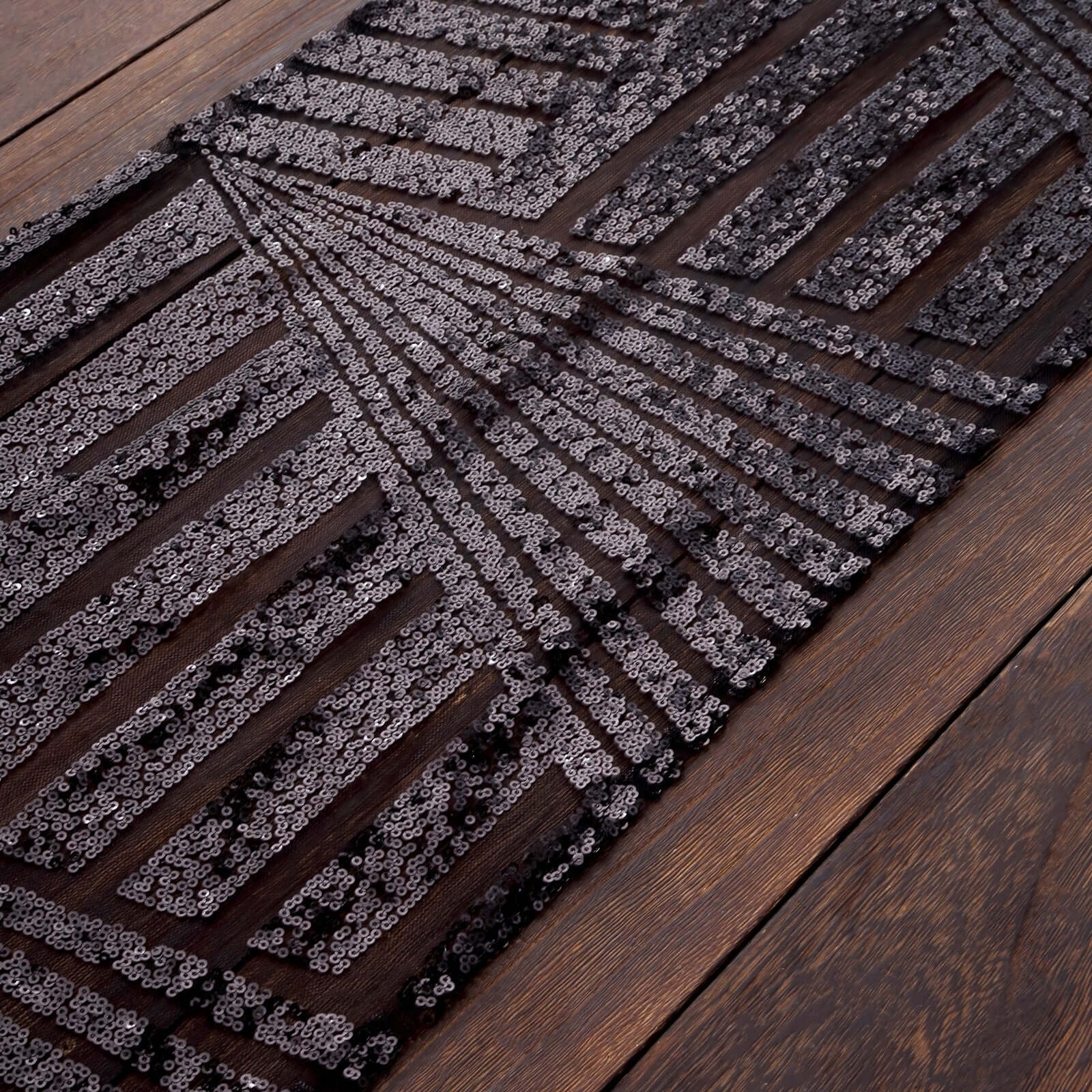 Sequin 12"x108" Table Runner Black - Diamond Glitz Design