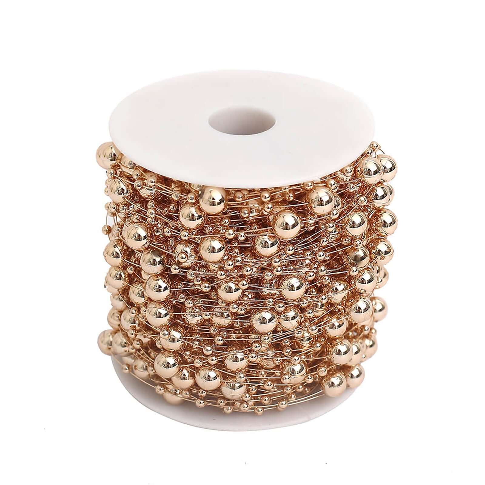 Faux Pearl String Beads Vase Filler - Rose Gold DIY Craft Fishing Line Pearl Chains 100ft