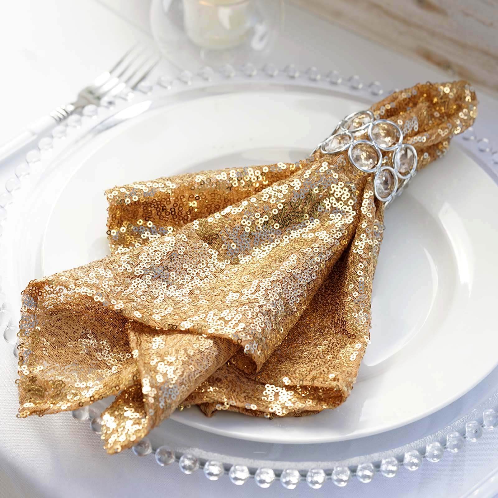 Sequin 20"x20" Napkin Gold - Shimmering Decorative Dinner Napkin for Weddings & Events
