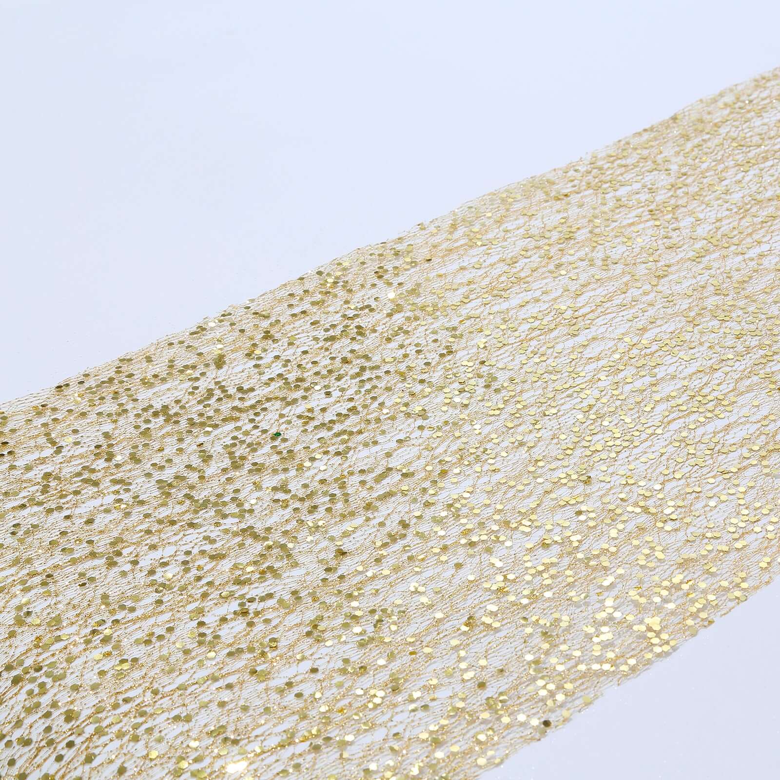 Mesh 11"x108" Table Runner Metallic Gold – Glitter Design for Convenient Event Decoration