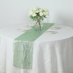5 Pack Organza 12"x108" Table Runners Hunter Emerald Green - Gold Wave Design