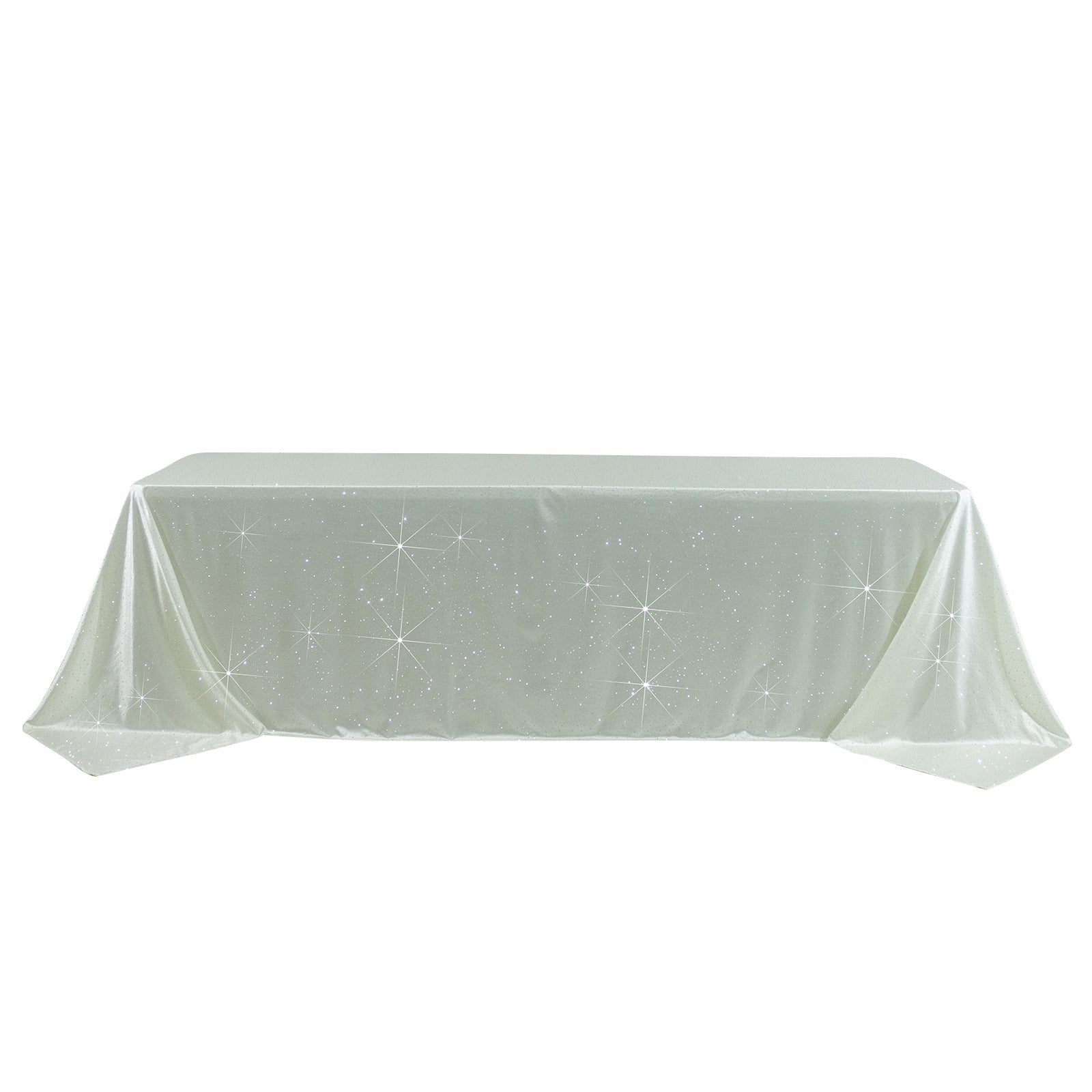 Scuba Rectangular Tablecloth 90"×156" Pearl White with Rhinestone Accents – Seamless, Wrinkle-Free, Stain-Resistant Event Linen
