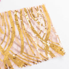 5 Pack Chair Sash Bands with Wave Embroidered Sequins Rose Gold/Gold