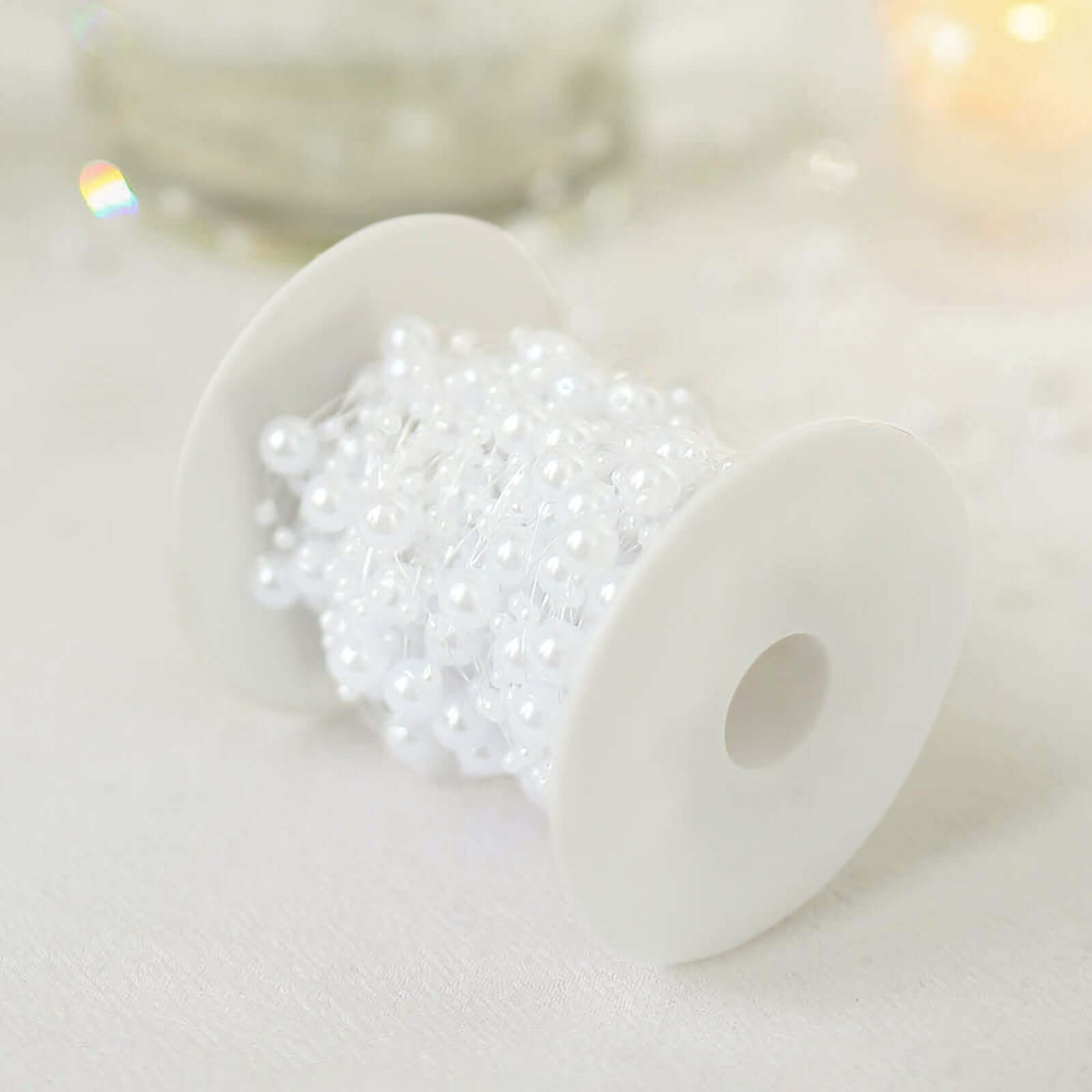 Faux Pearl String Beads Vase Filler - White DIY Craft Fishing Line Pearl Chains 100ft
