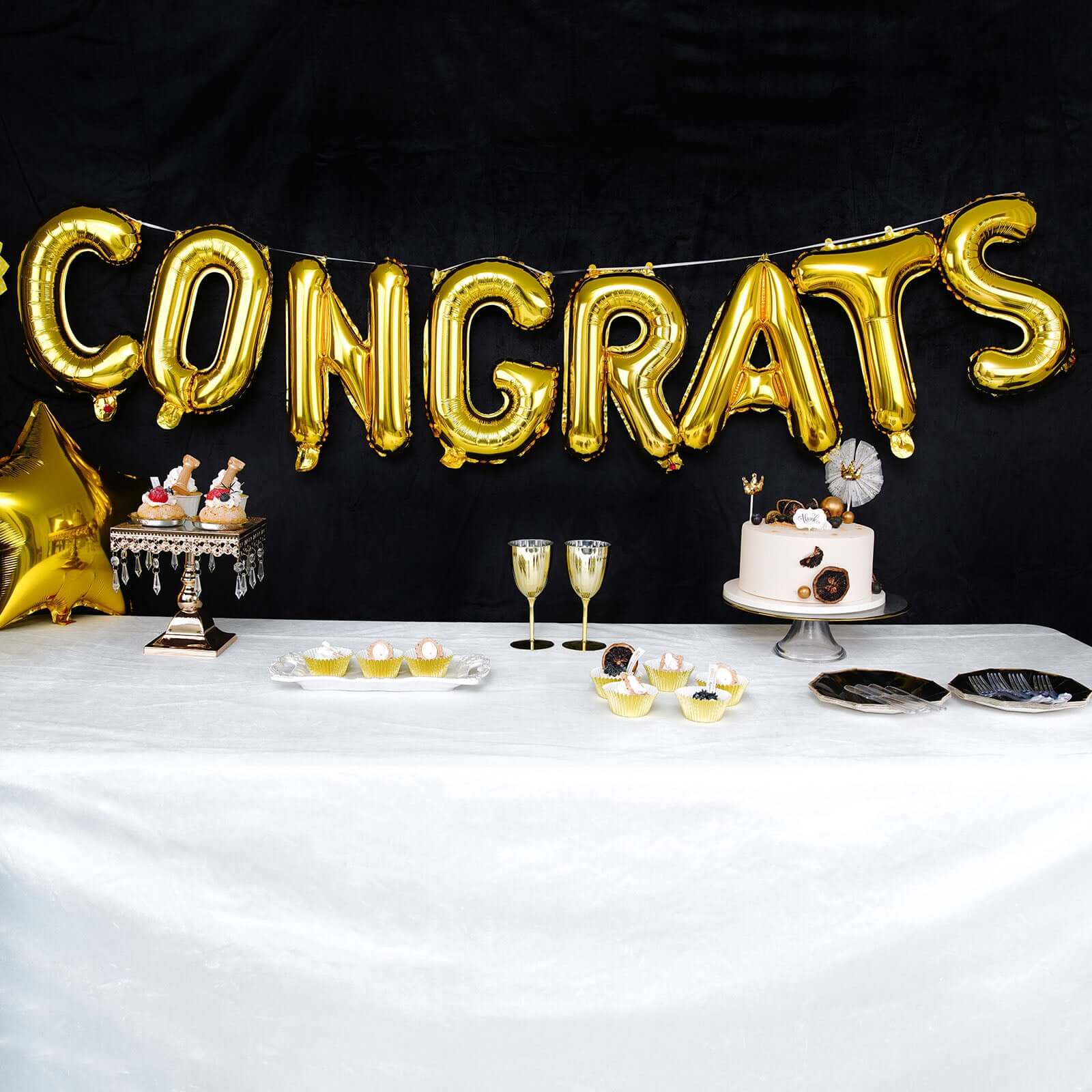 13" Ready-To-Use Shiny Gold "Congrats" Mylar Foil Balloon Banner Sign