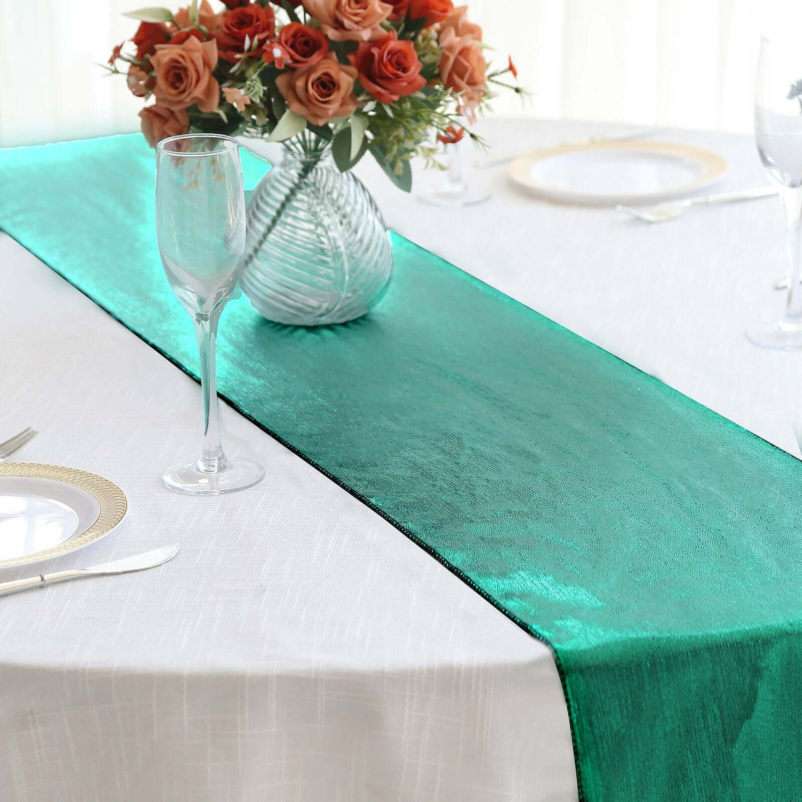 Polyester 12"x108" Table Runner Hunter Emerald Green Shimmer Sequin Dots - Wrinkle-Free Finish Table Linen