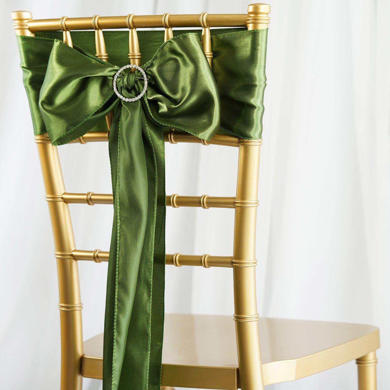 5 Pack Satin Chair Sashes Olive Green - Durable Chair Bows with Shiny Finish 6"x106"
