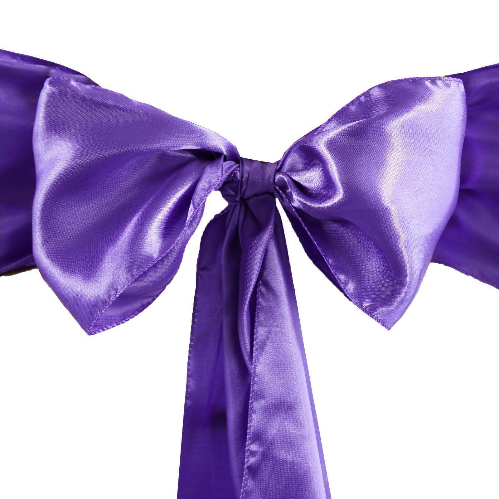 5 Pack Satin Chair Sashes Purple - Durable Chair Bows with Shiny Finish 6"x106"