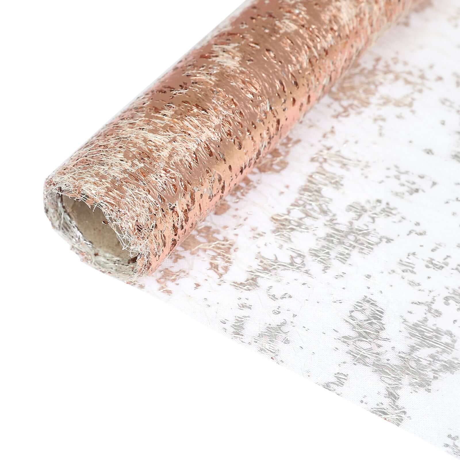 Mesh Polyester 108" Table Runner Roll Metallic Rose Gold - Distressed Foil Look Disposable Table Decor