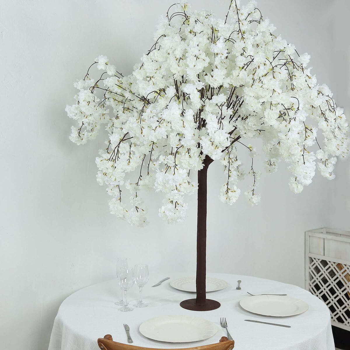 5ft Artificial Cherry Blossom Tree White – Silk Sakura Wishing Tree with Sturdy Metal Base & Realistic Fiberglass Trunk