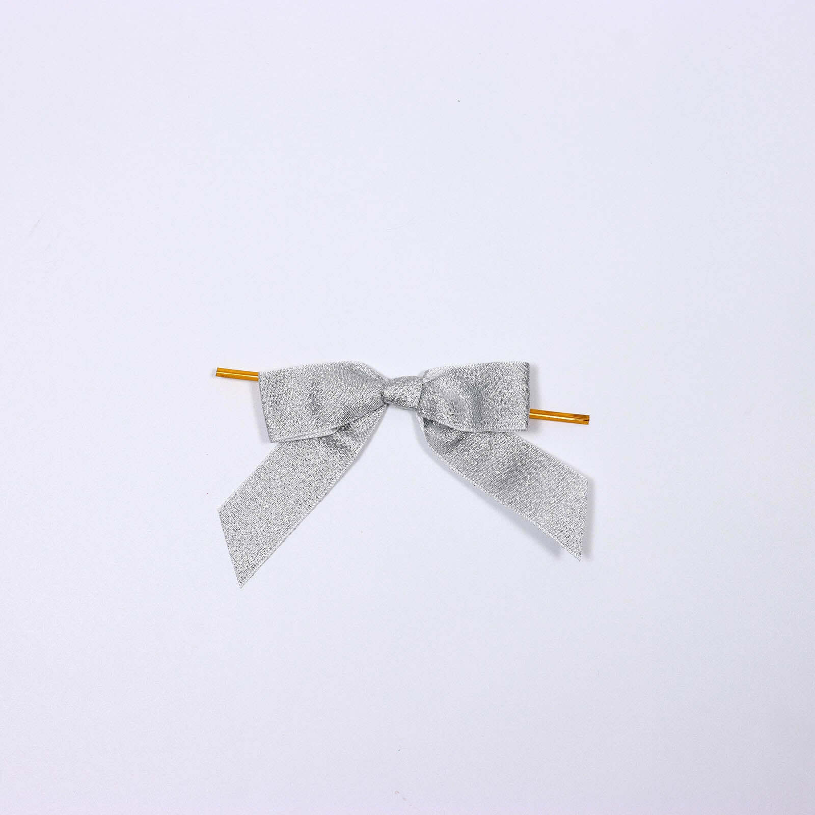 50 Pcs 4" Nylon Ribbon Bows With Twist Ties, Gift Basket Party Favor Bags Decor - Silver Glitter Design